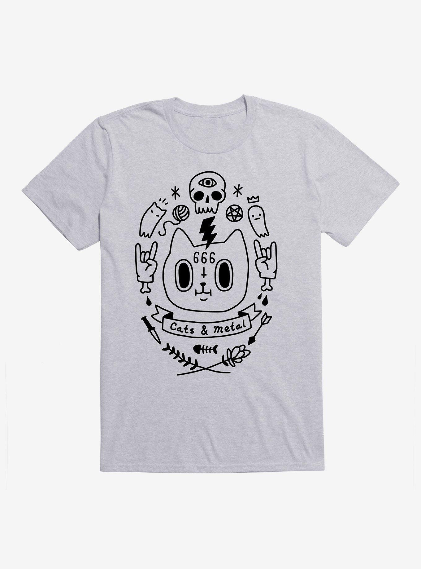 Cats & Metal T-Shirt, HEATHER GREY, hi-res