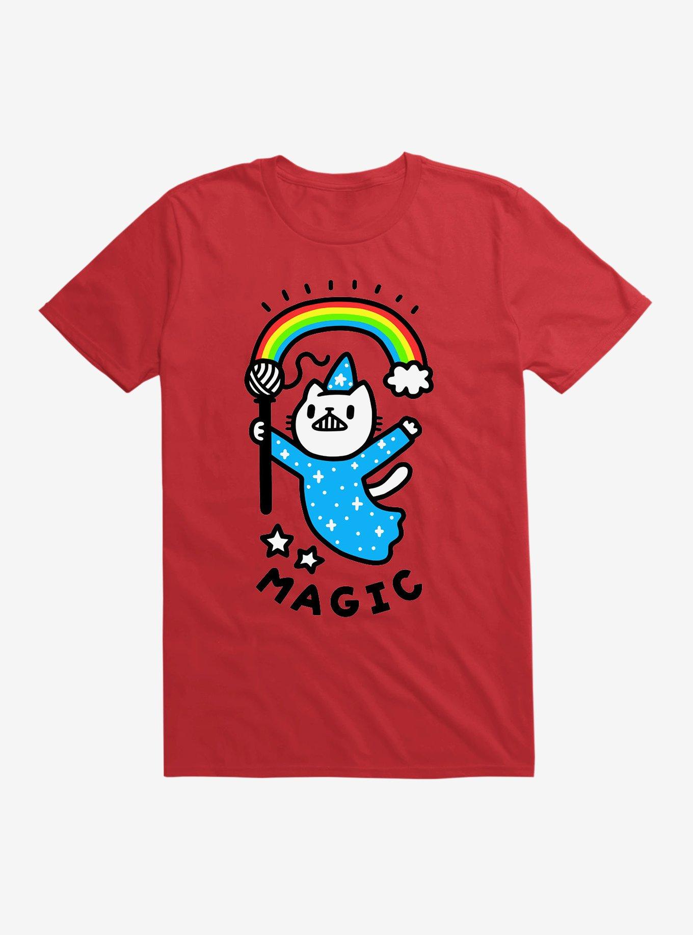 Magical Wizard Cat T-Shirt, RED, hi-res