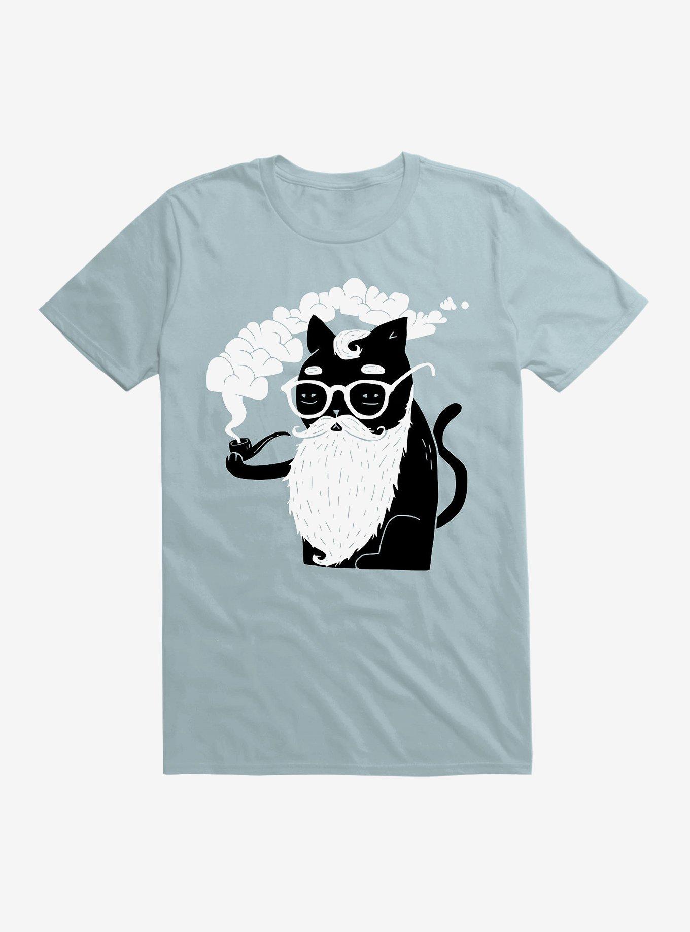 Whiskers And Pipe T-Shirt, LIGHT BLUE, hi-res