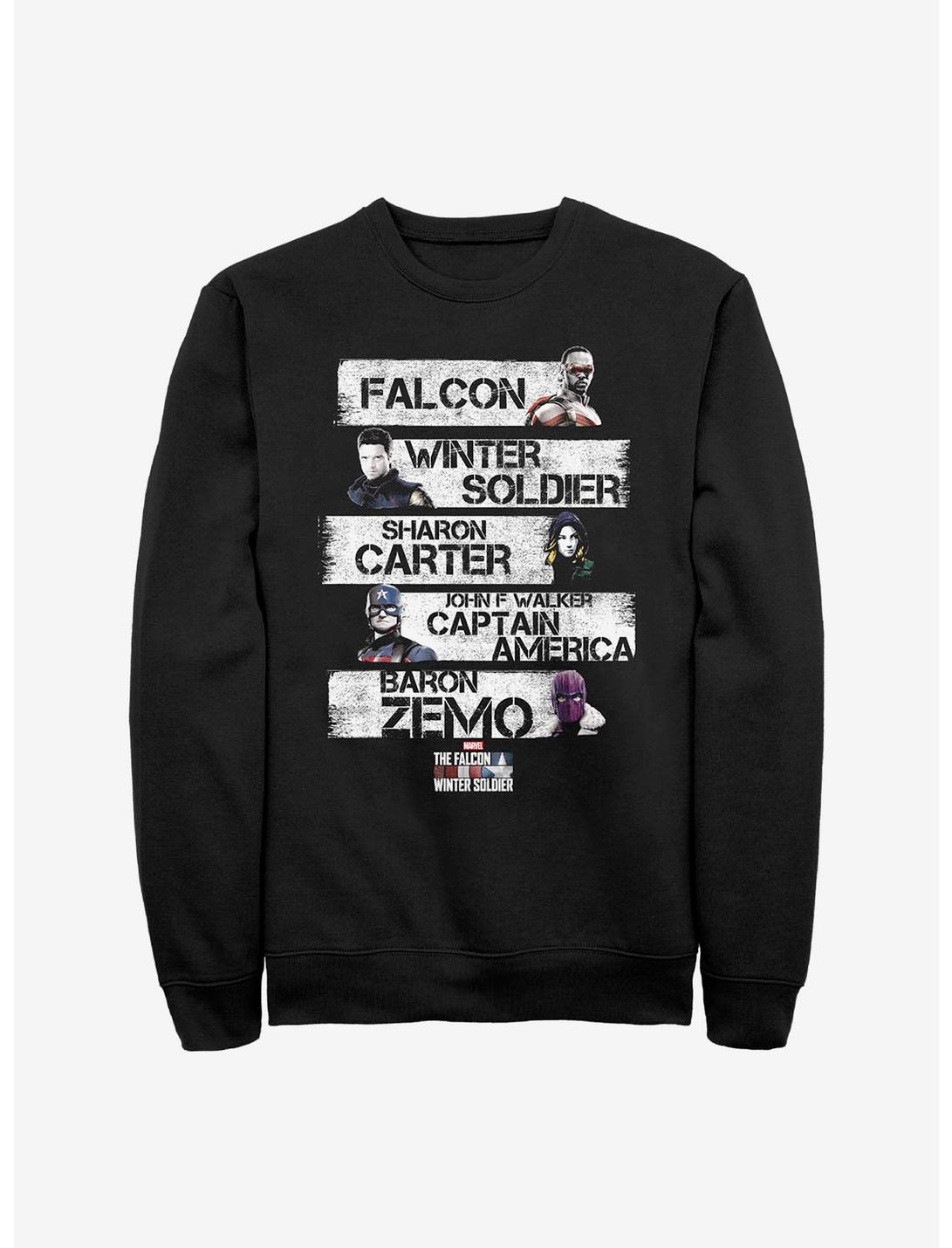 Marvel The Falcon And The Winter Soldier Character Stack Sweatshirt, BLACK, hi-res
