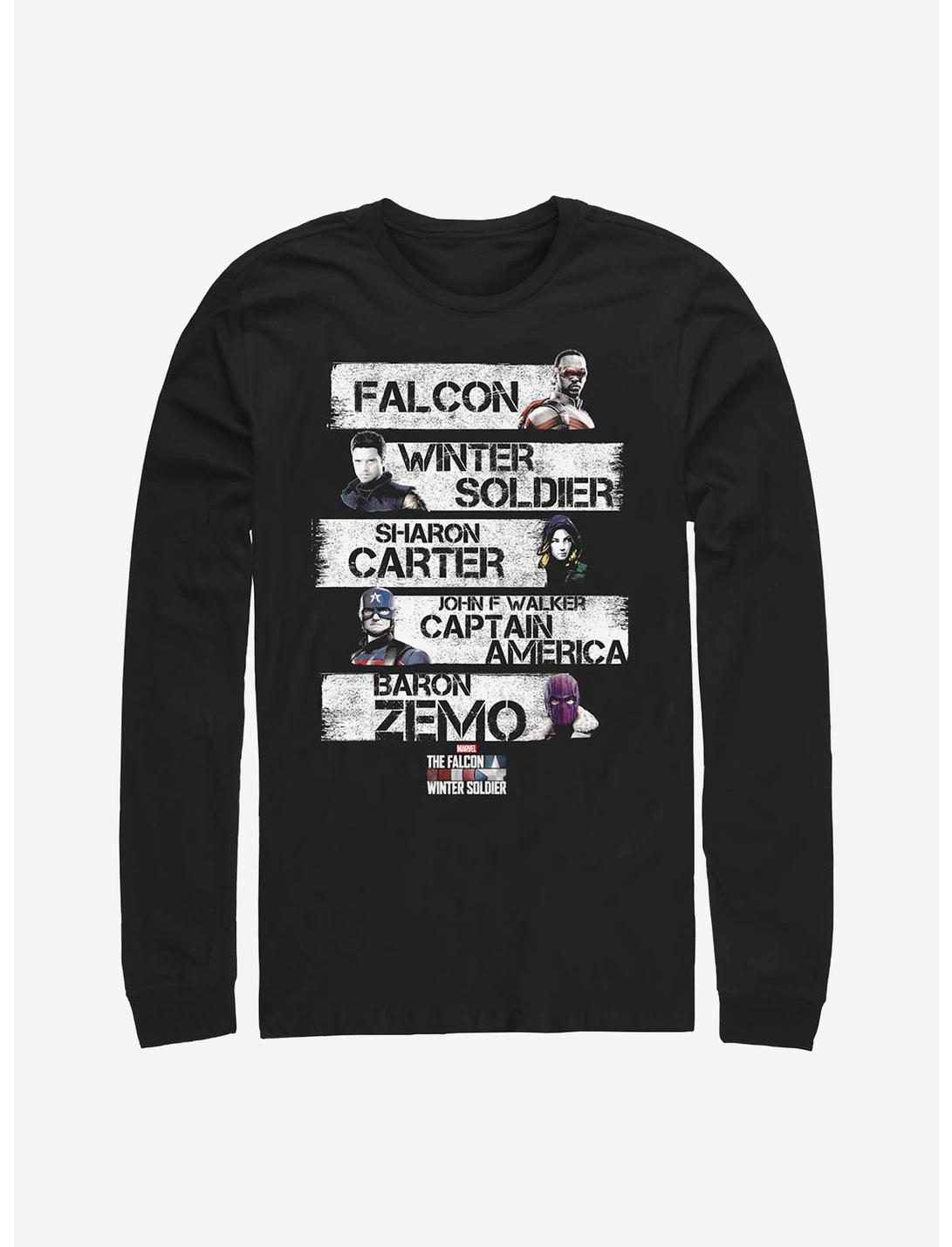 Marvel The Falcon And The Winter Soldier Character Stack Long-Sleeve T-Shirt, BLACK, hi-res