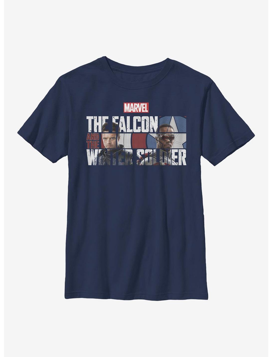 Marvel The Falcon And The Winter Soldier Logo Fill Youth T-Shirt, NAVY, hi-res