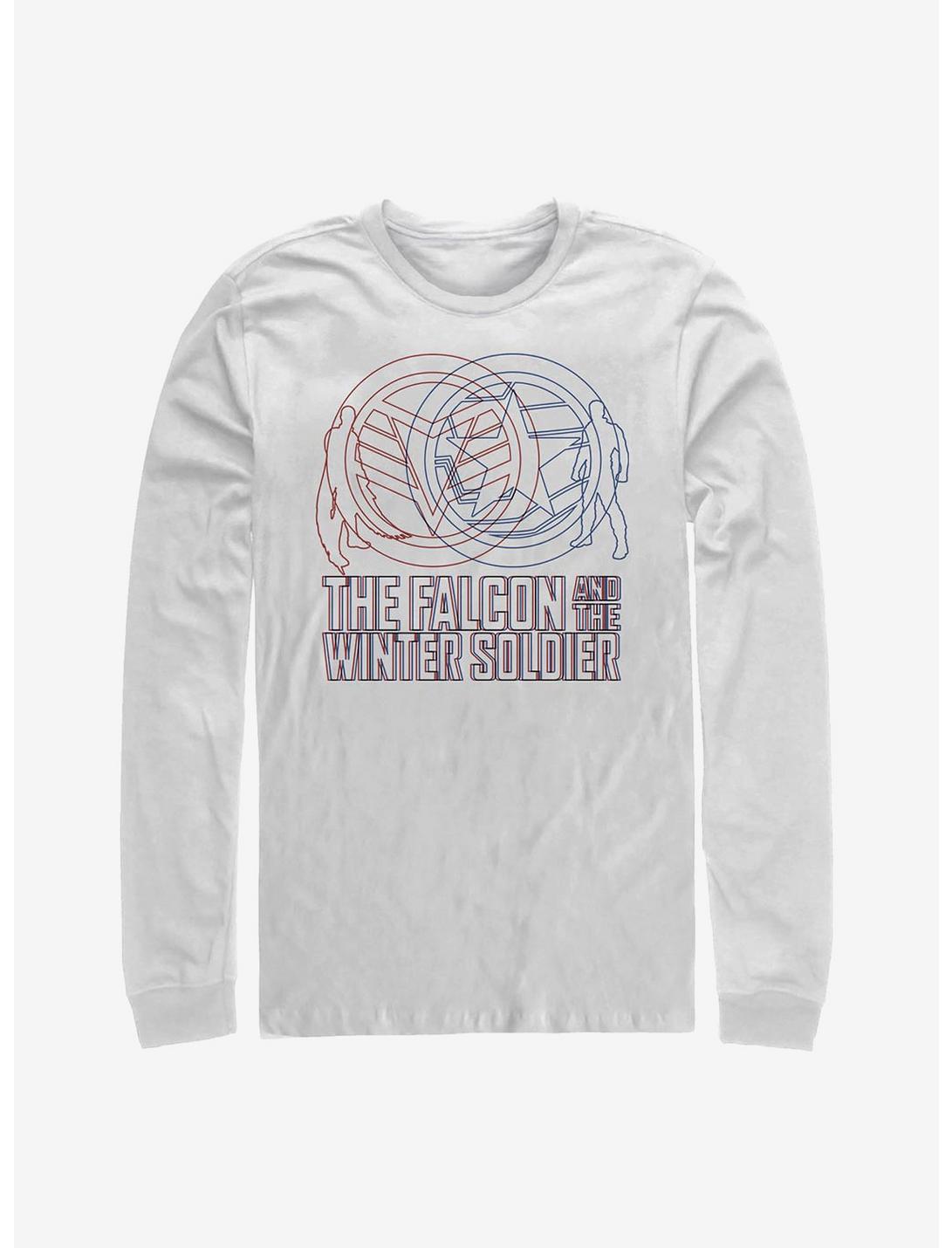Marvel The Falcon And The Winter Soldier Red Blue Wireframe Long-Sleeve T-Shirt, WHITE, hi-res