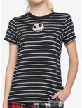 The Nightmare Before Christmas Black & White Stripe Jack Face Mesh Panel Girls T-Shirt, MULTI, hi-res