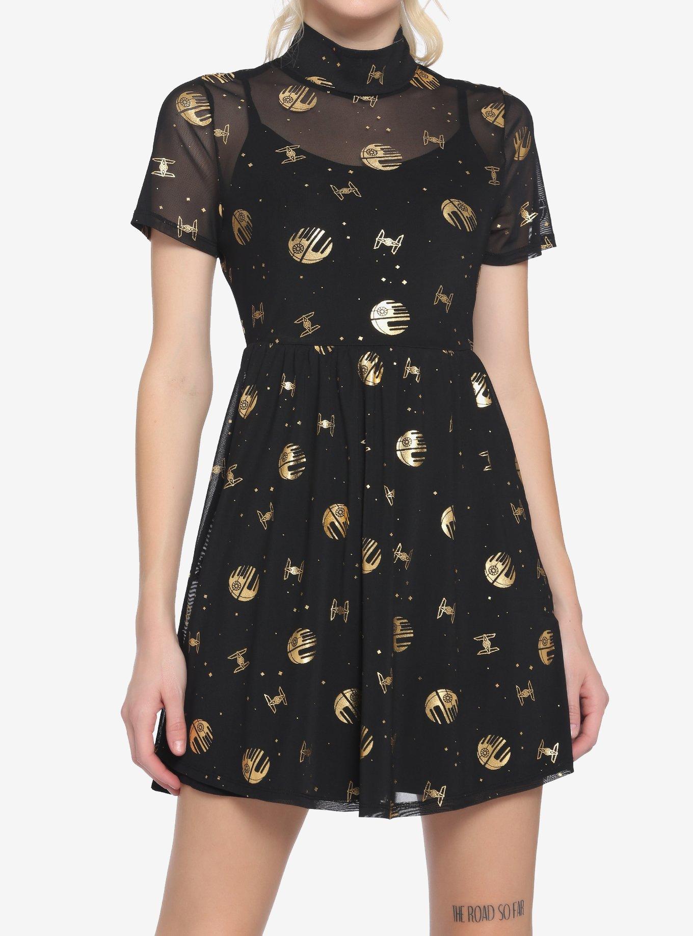 Lucasfilm 50th Anniversary Star Wars Gold & Black Death Star Mock Neck Dress, MULTI, hi-res