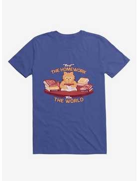 First The Homework, Then The World Cat Royal Blue T-Shirt, , hi-res