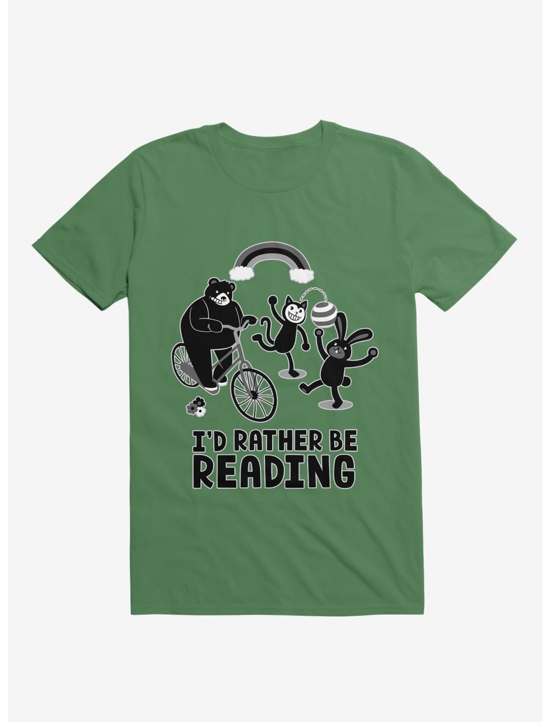 I'd Rather Be Reading Black And White T-Shirt, KELLY GREEN, hi-res