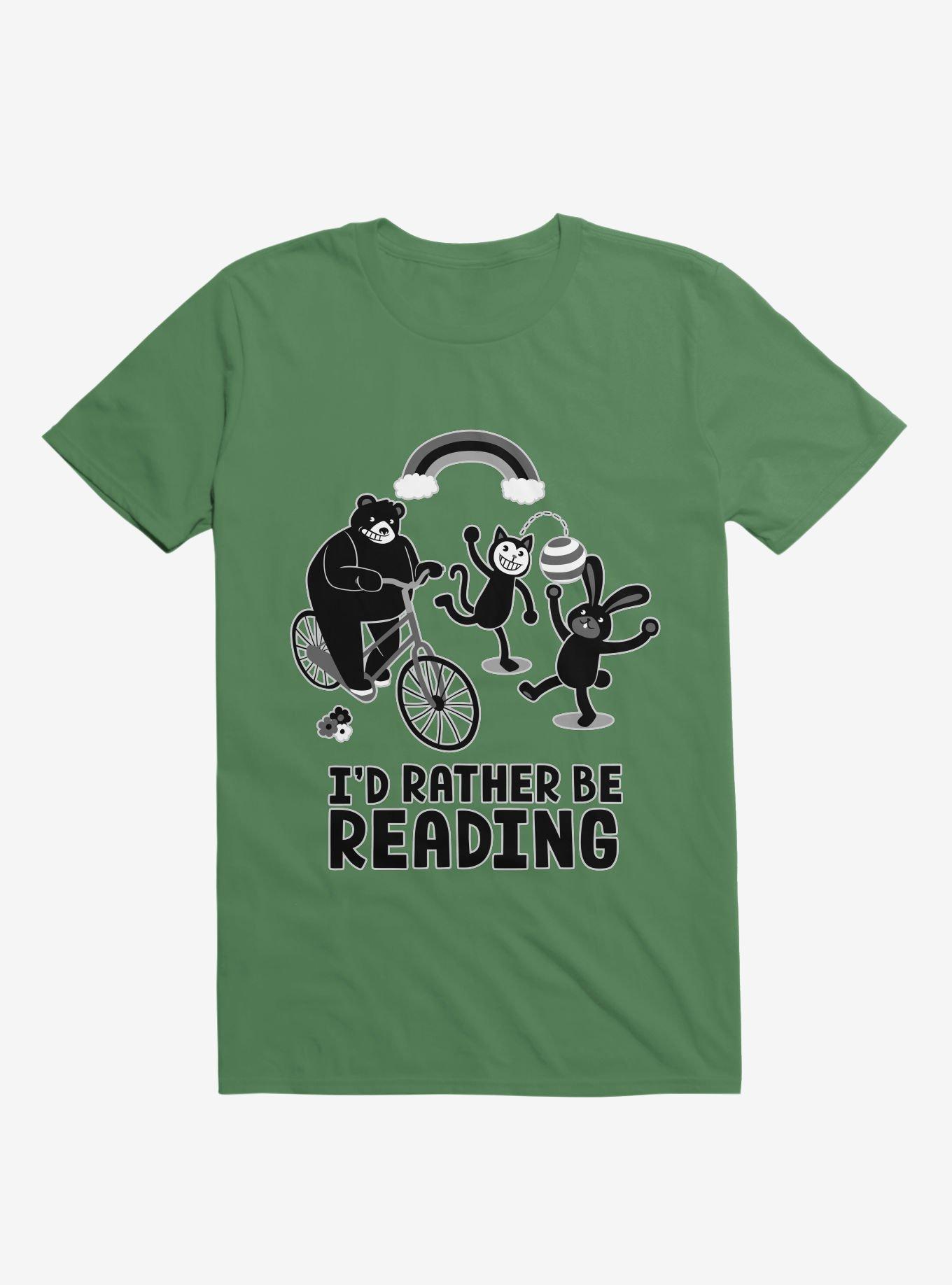 I'd Rather Be Reading Black And White T-Shirt, KELLY GREEN, hi-res