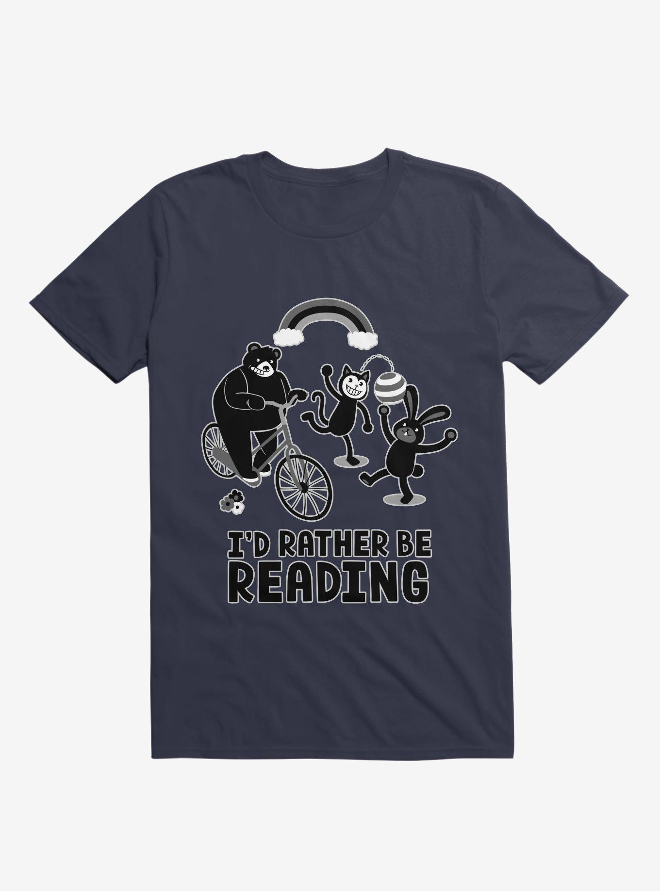 I'd Rather Be Reading Black And White T-Shirt, NAVY, hi-res