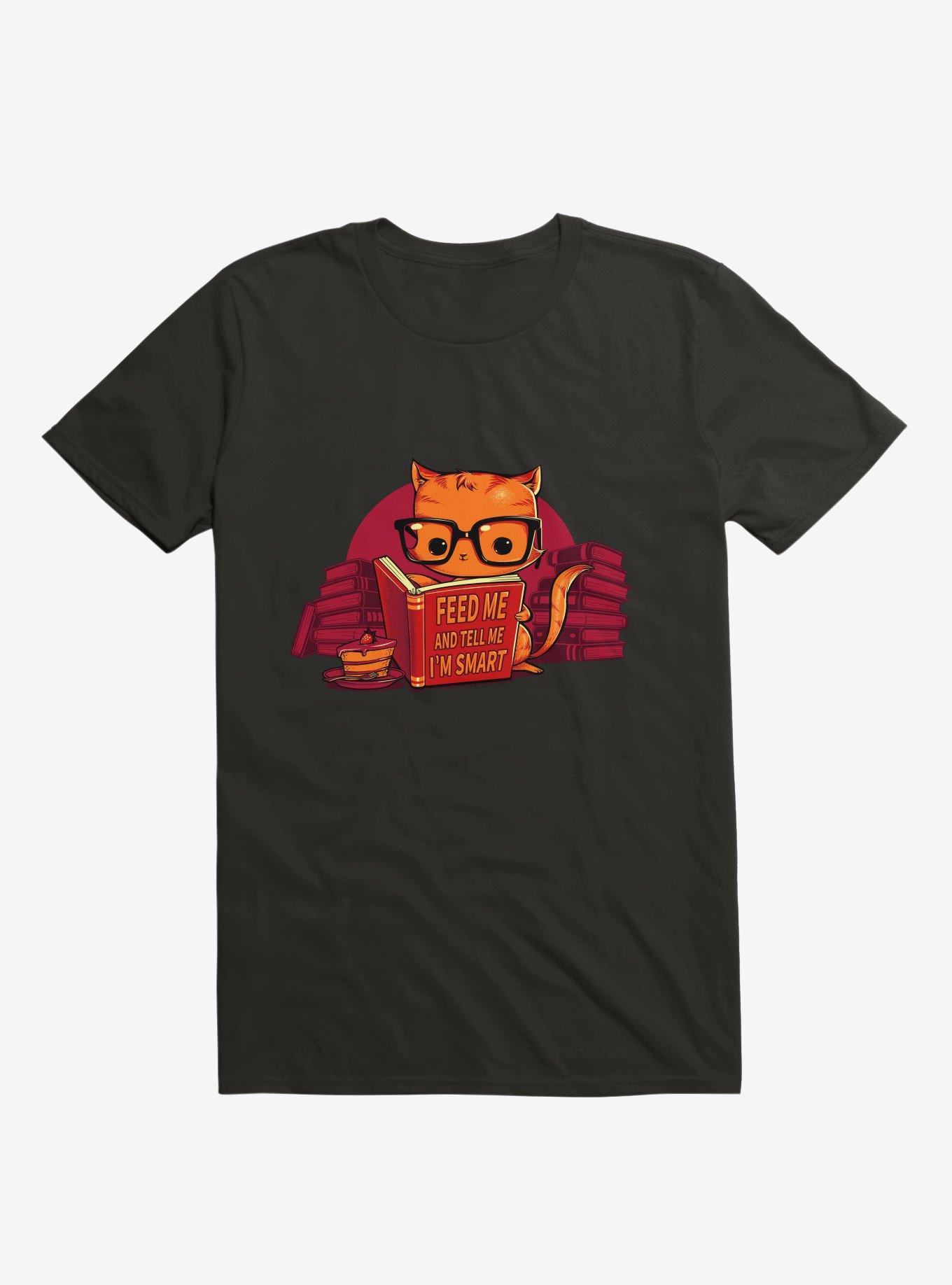 Feed Me And Tell Me I'm Smart Cat Black T-Shirt, BLACK, hi-res