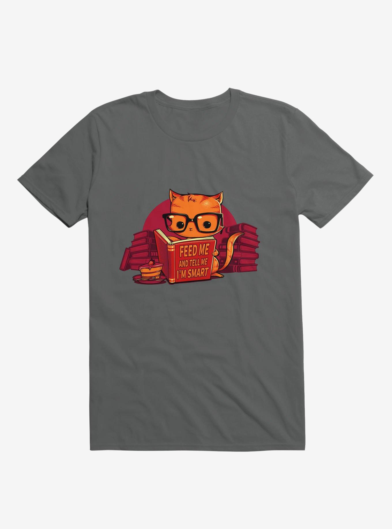 Feed Me And Tell Me I'm Smart Cat Charcoal Grey T-Shirt, CHARCOAL, hi-res
