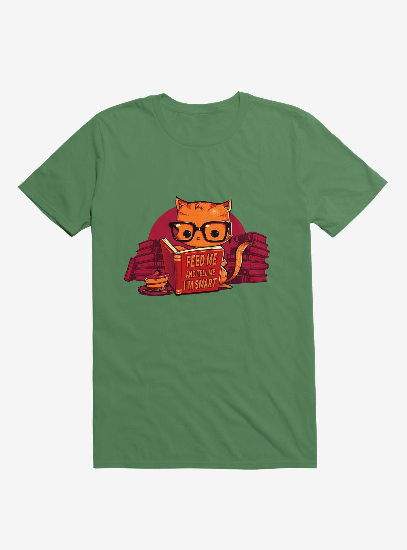 Feed Me And Tell Me I'm Smart Cat Kelly Green T-Shirt, , hi-res