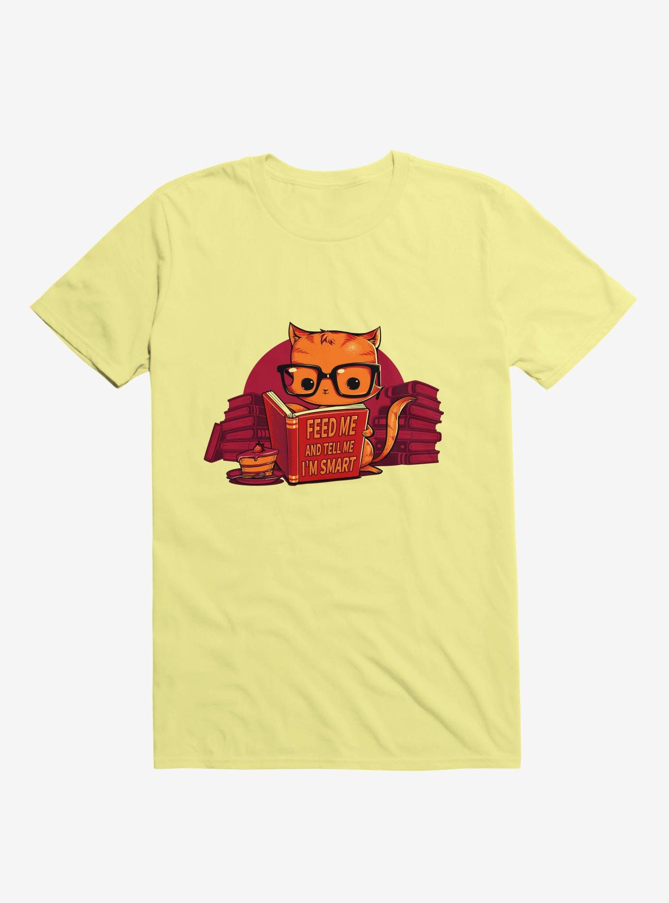 Feed Me And Tell Me I'm Smart Cat Corn Silk Yellow T-Shirt, , hi-res