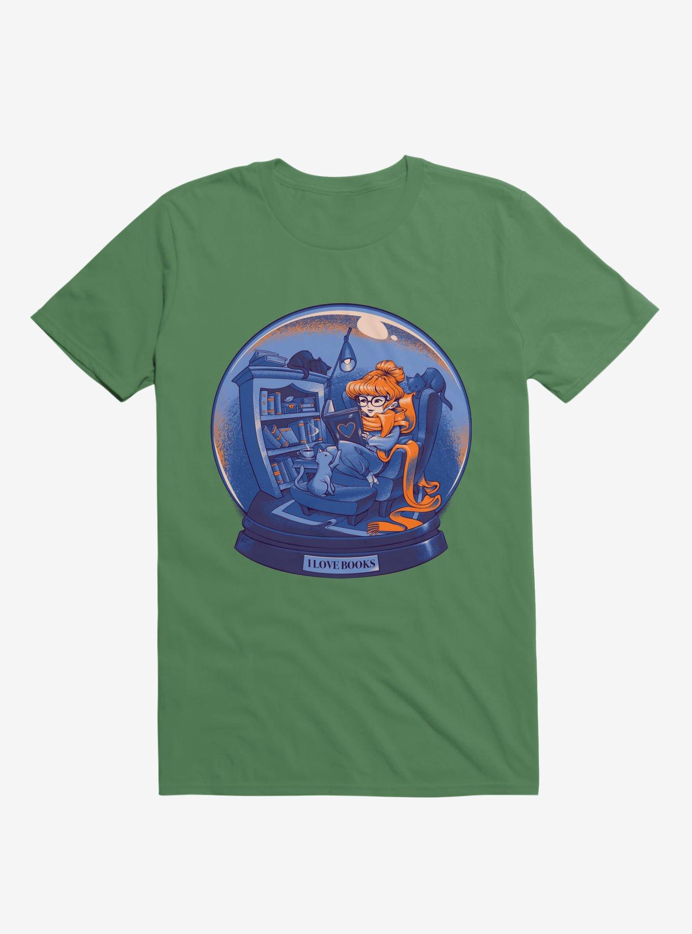 I Love Books And Cats Kelly Green T-Shirt, KELLY GREEN, hi-res