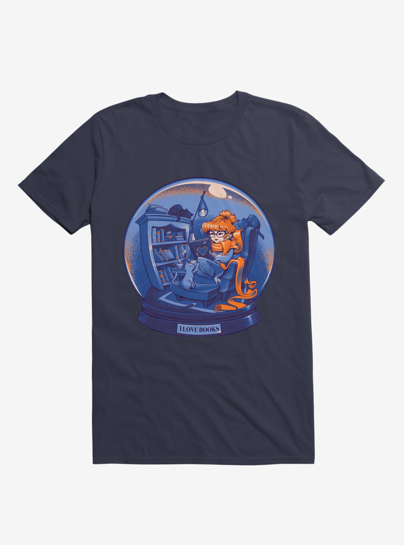 I Love Books And Cats Navy Blue T-Shirt, , hi-res