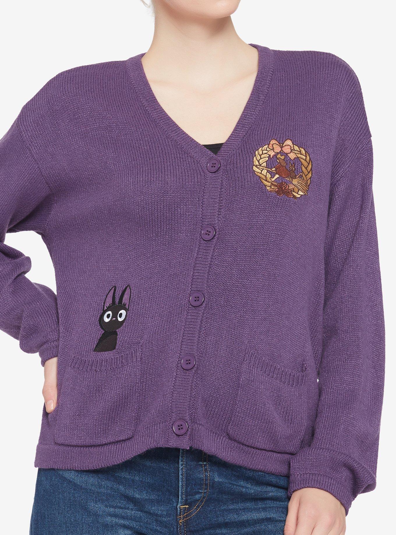 Studio Ghibli Kiki's Delivery Service Purple Embroidered Skimmer Girls Cardigan, MULTI, hi-res