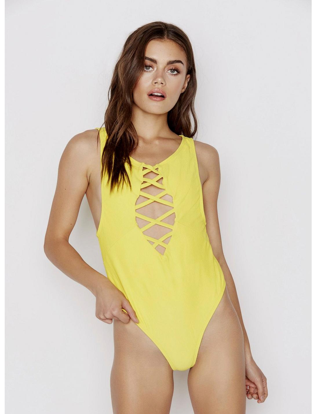 Ris-K Sunseeker Swimsuit Lemon Rib, YELLOW, hi-res