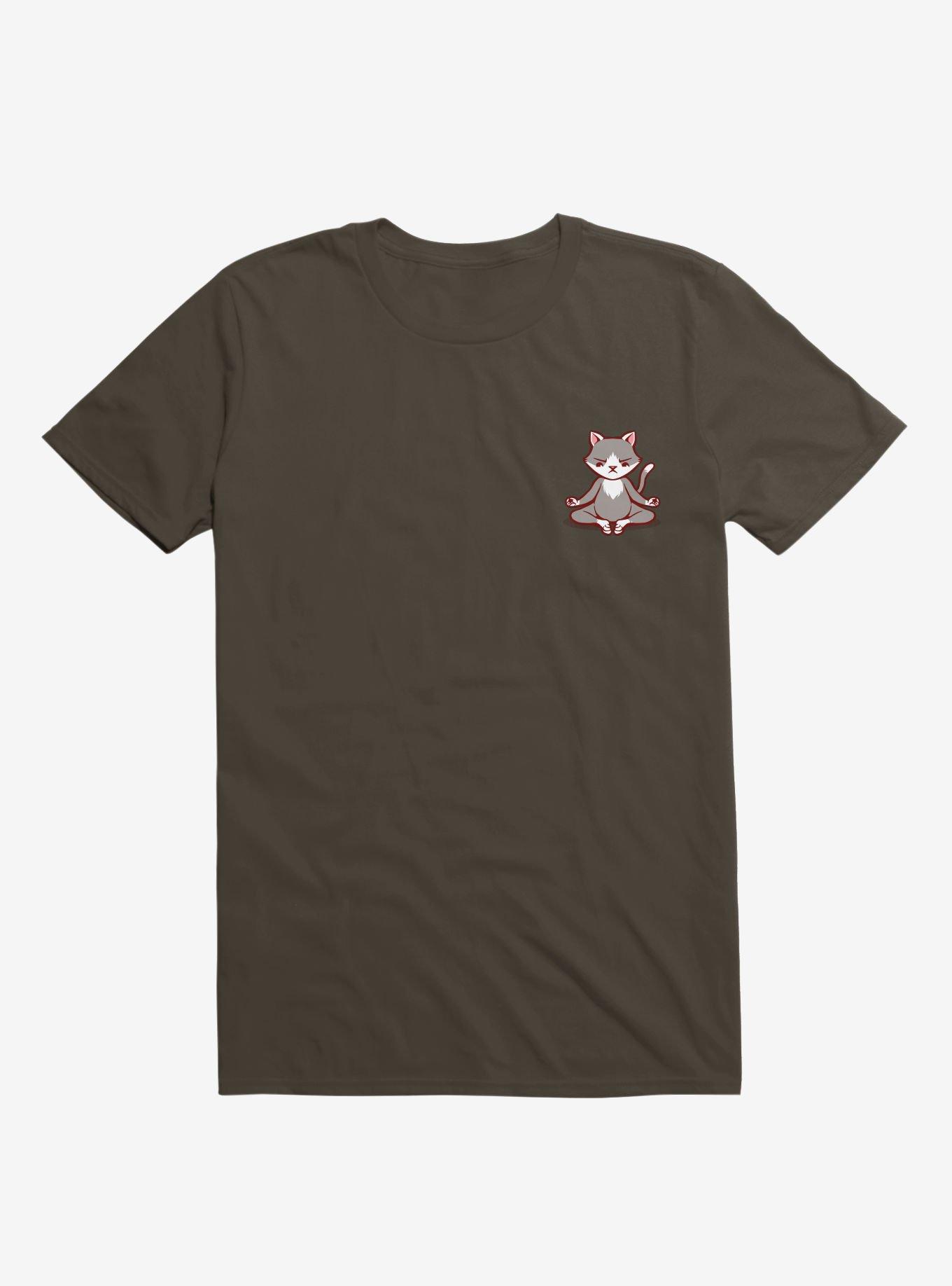 Cat Animals Meditation Zen Buddhism Brown T-Shirt, BROWN, hi-res