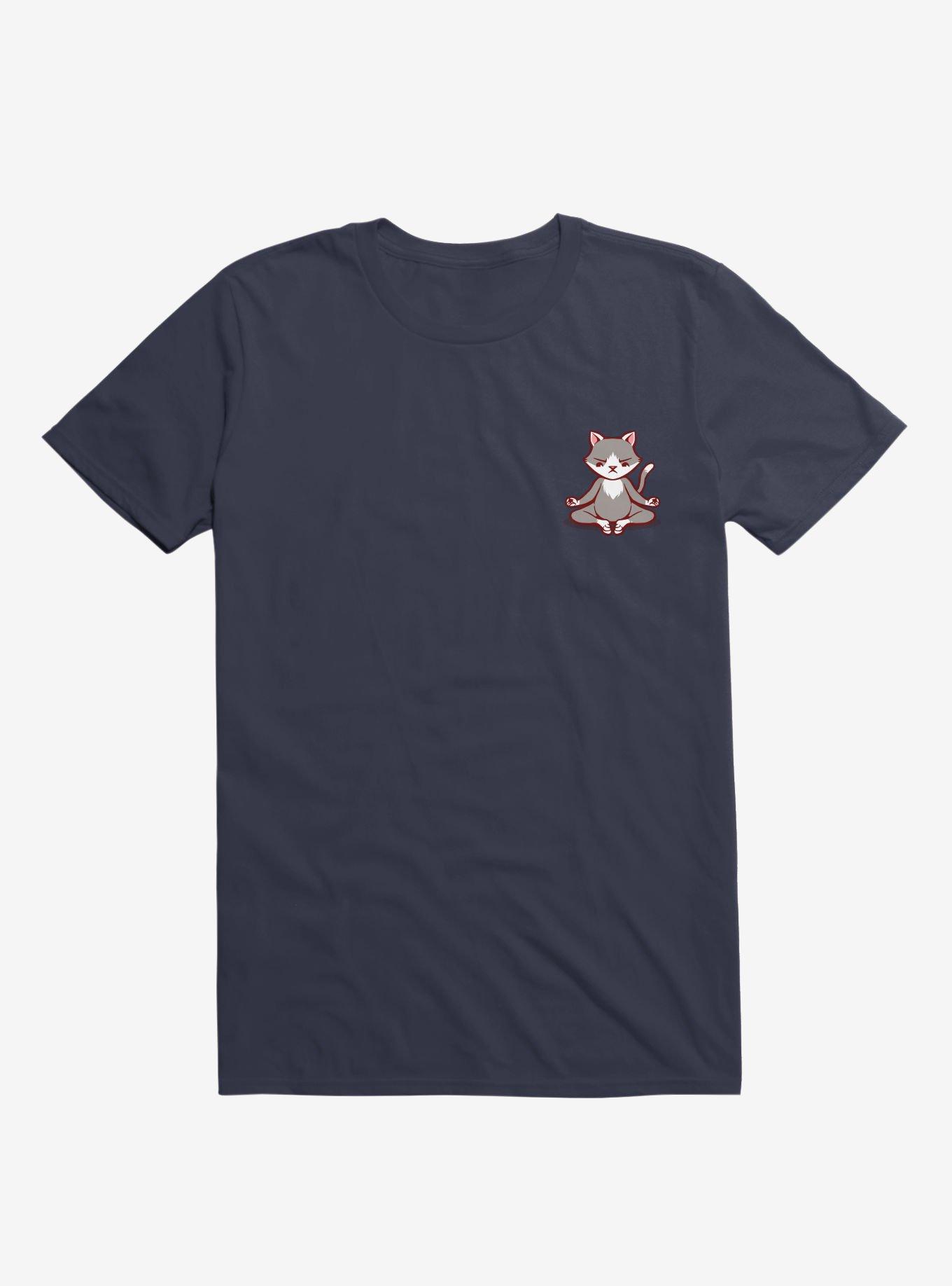Cat Animals Meditation Zen Buddhism Navy Blue T-Shirt, NAVY, hi-res