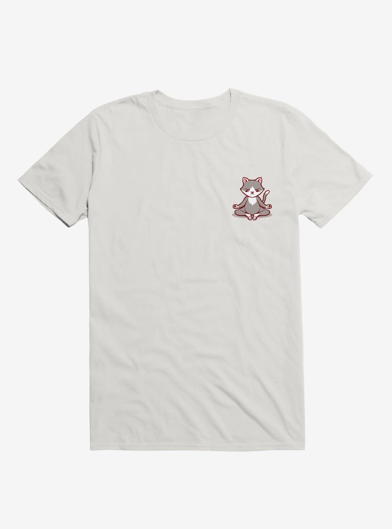 Cat Animals Meditation Zen Buddhism White T-Shirt, WHITE, hi-res