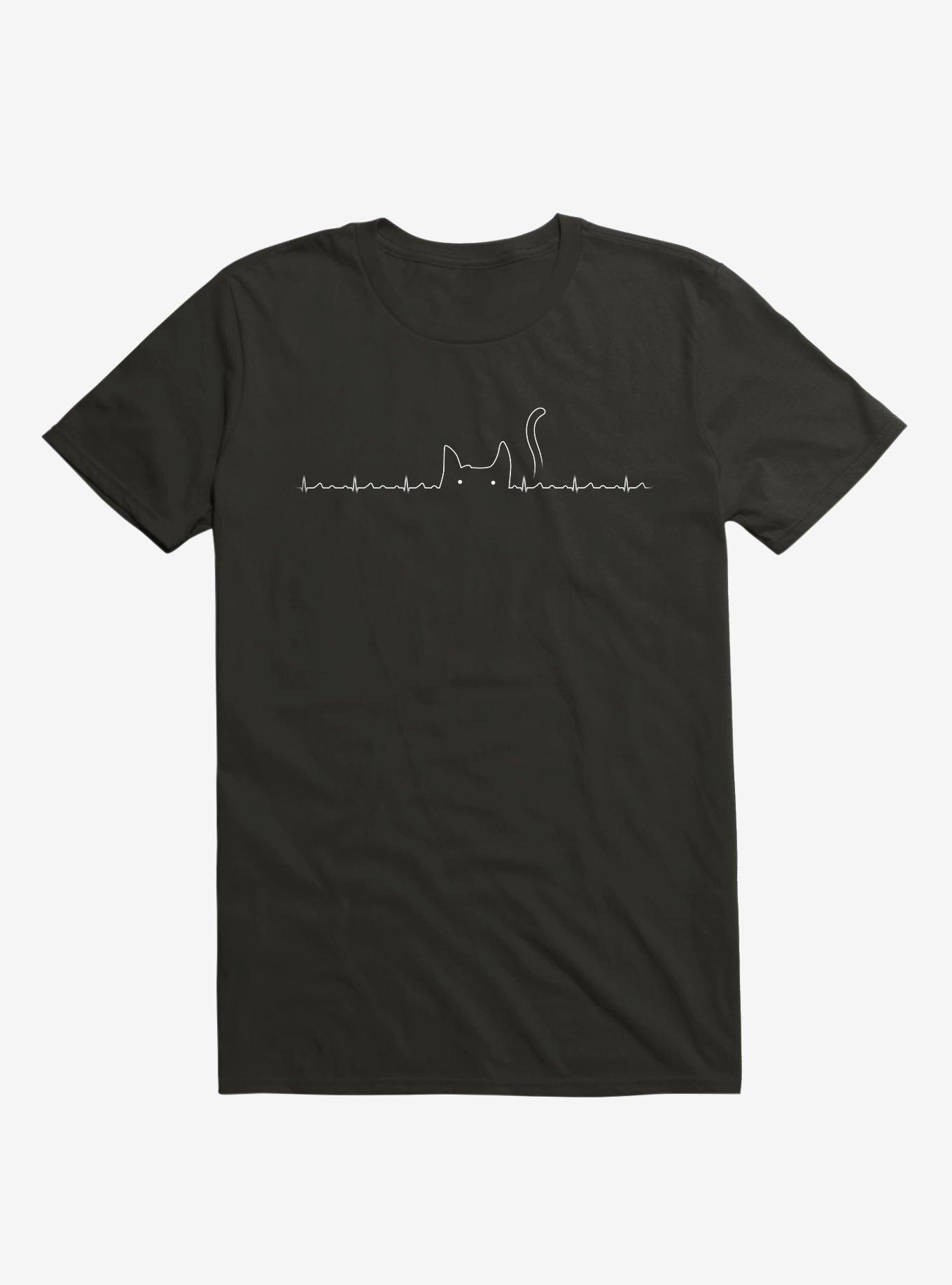 Cat Line Heartline Black T-Shirt, , hi-res