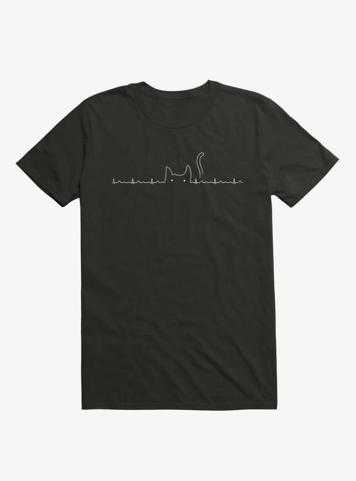Cat Line Heartline Black T-Shirt, , hi-res