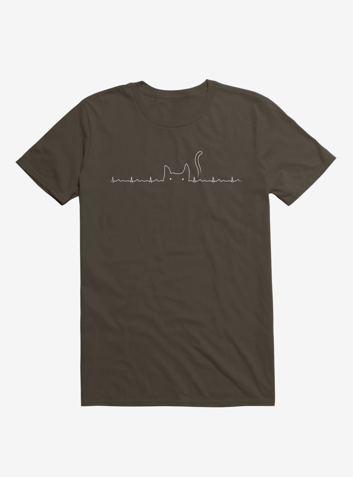 Cat Line Heartline Brown T-Shirt, BROWN, hi-res