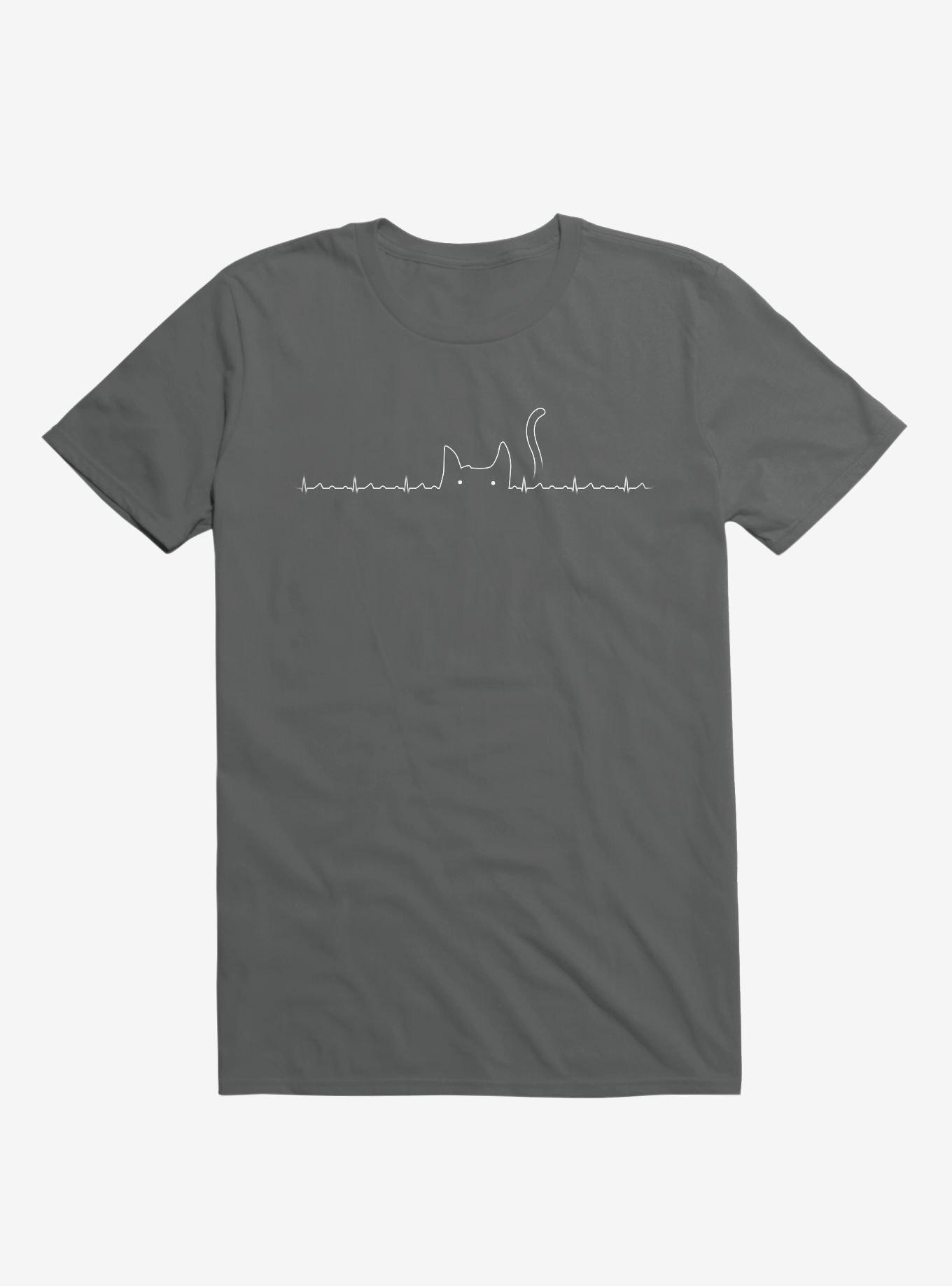 Cat Line Heartline Charcoal Grey T-Shirt, , hi-res