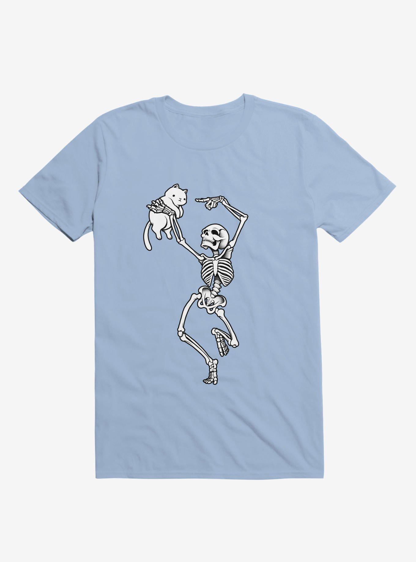 Dancing Skeleton With A Cat Light Blue T-Shirt, LIGHT BLUE, hi-res