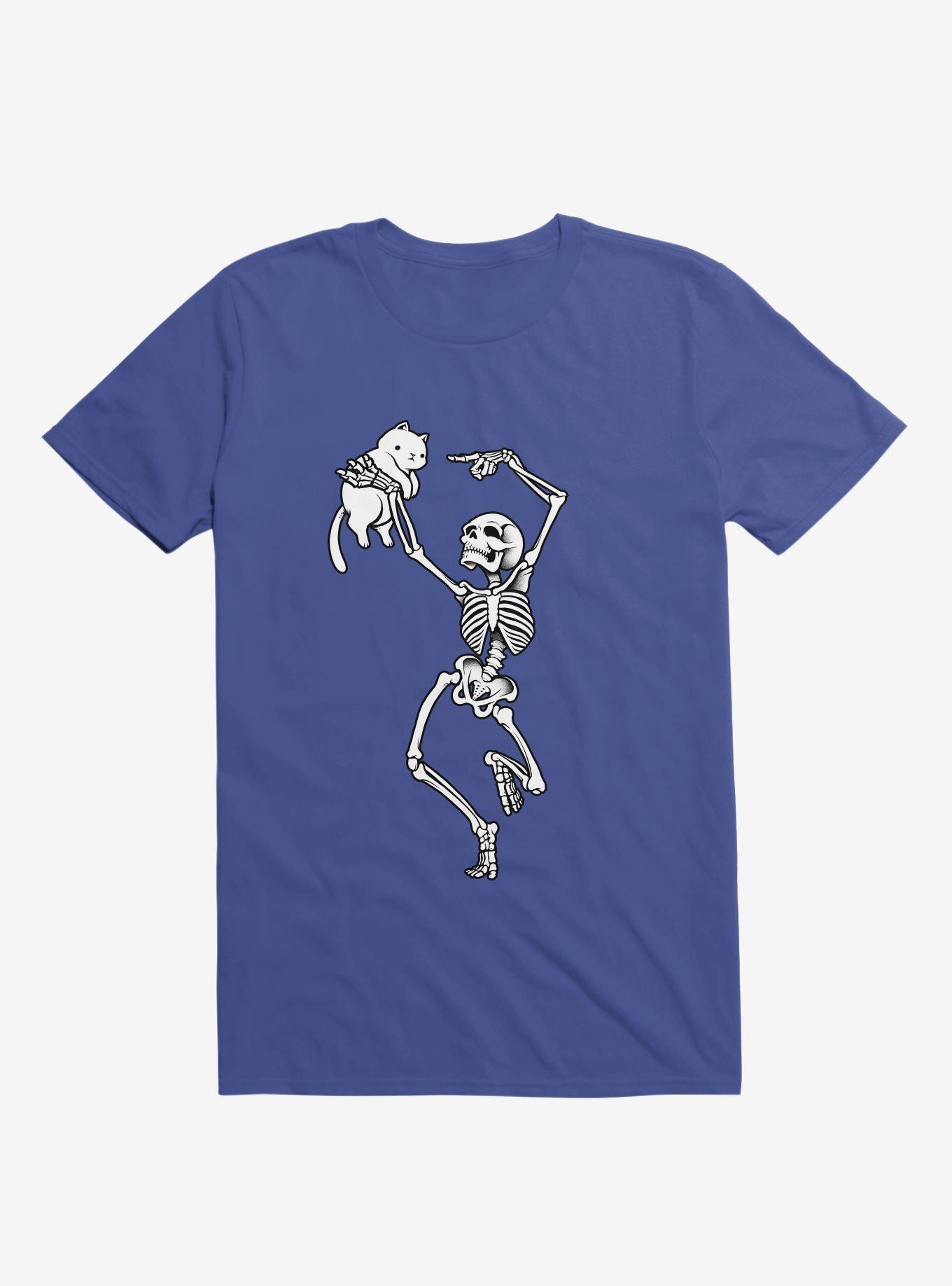 Dancing Skeleton With A Cat Royal Blue T-Shirt, ROYAL, hi-res