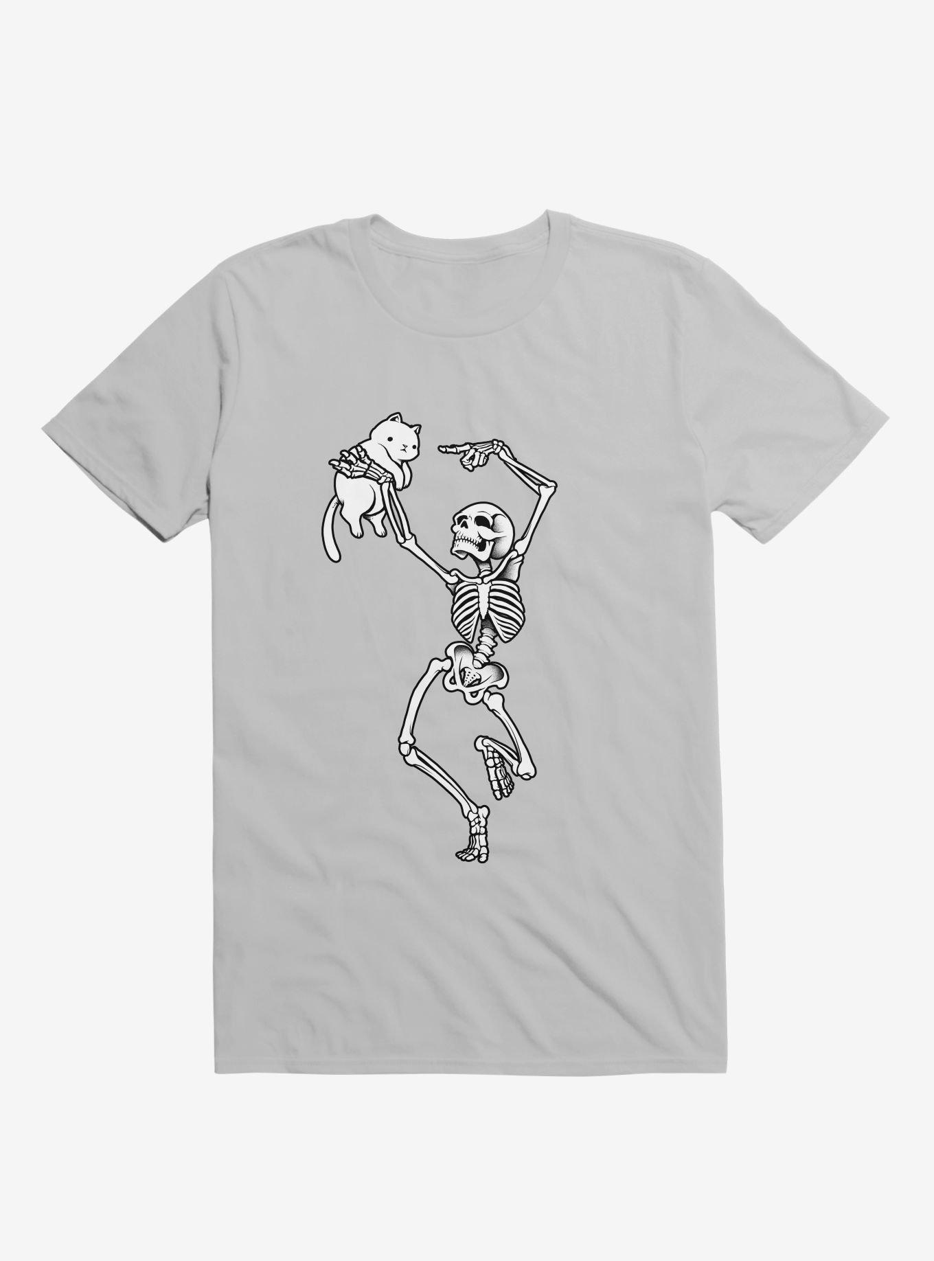 Dancing Skeleton With A Cat Ice Grey T-Shirt, , hi-res