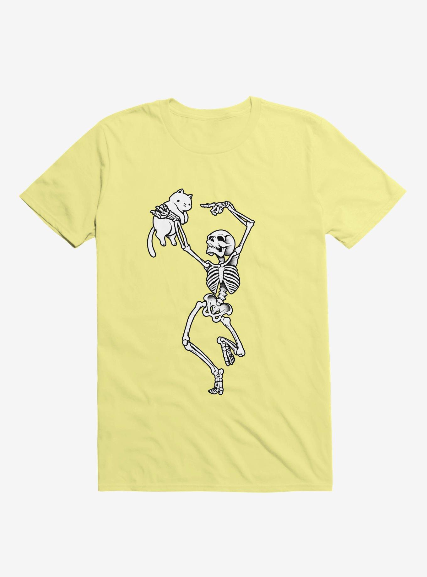 Dancing Skeleton With A Cat Corn Silk Yellow T-Shirt, CORN SILK, hi-res