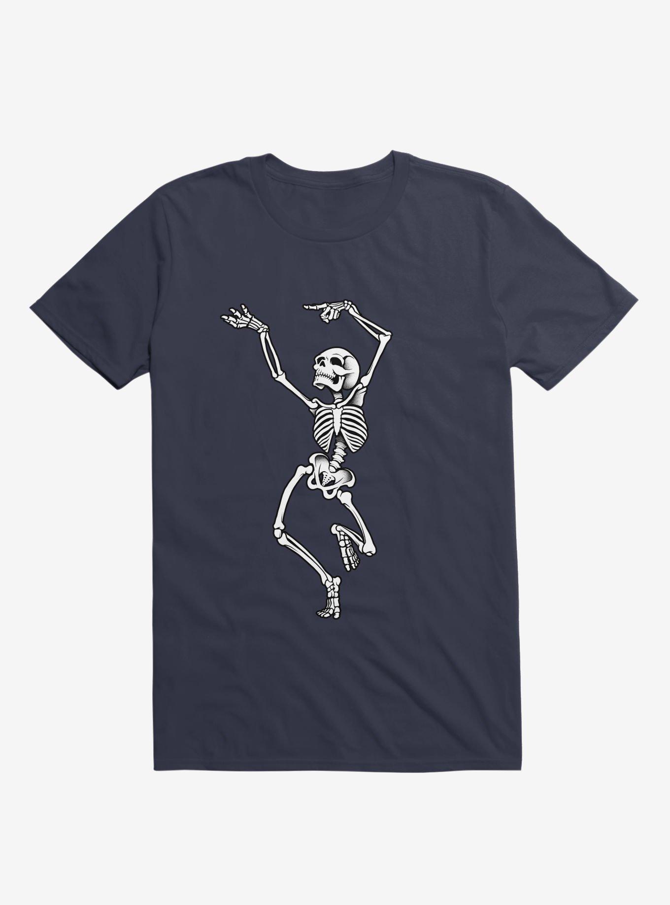 Dancing Skeleton Navy Blue T-Shirt, NAVY, hi-res