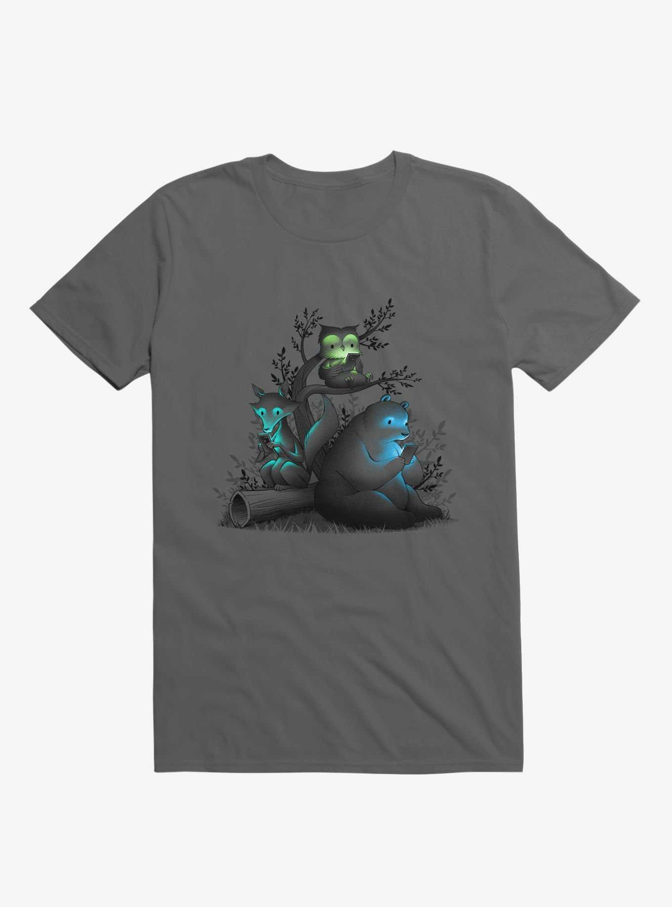 Connecting With The Forest, Animals Using Phones Charcoal Grey T-Shirt, , hi-res