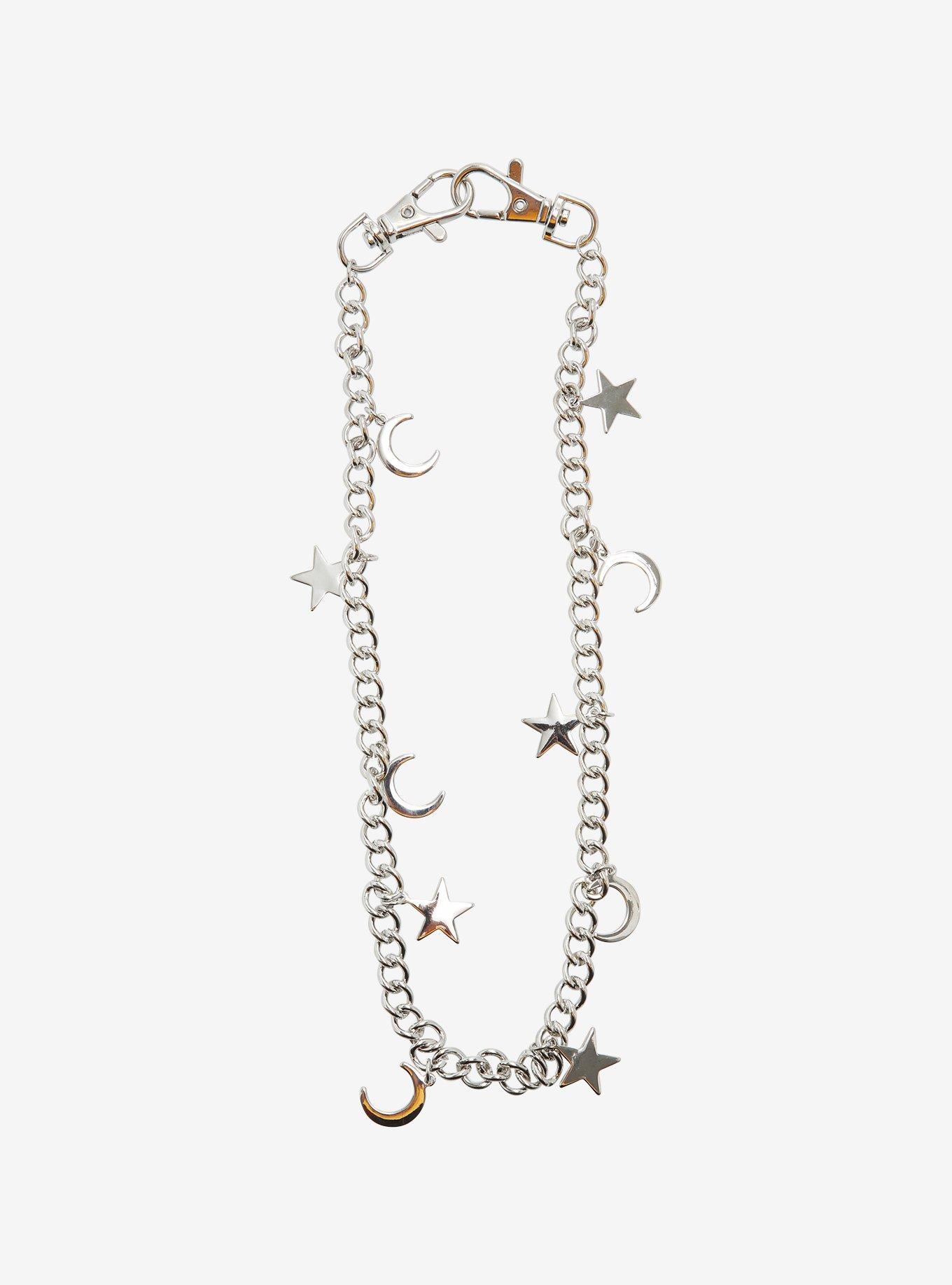 Silver Moon & Stars 24 Inch Wallet Chain, , hi-res