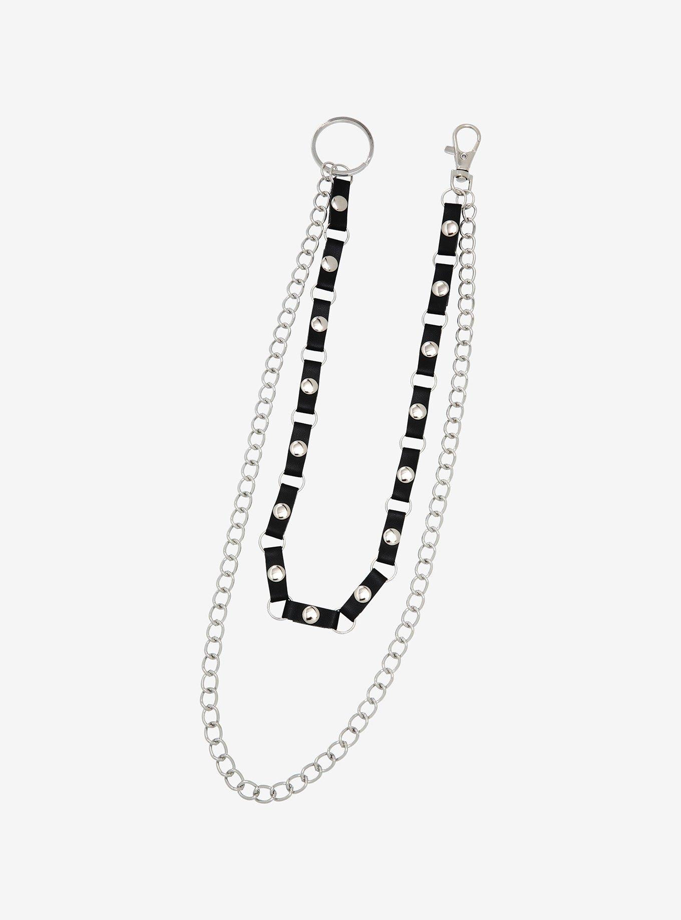 Silver 18 Inch & 24 Inch Polyurethane Leather Double Wallet Chain, , hi-res