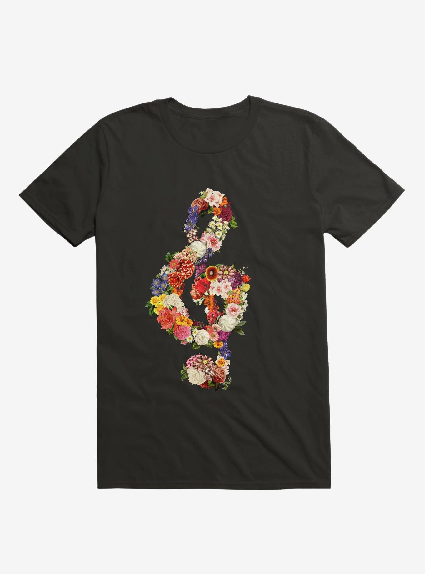 Flower Music Heart Black T-Shirt, , hi-res