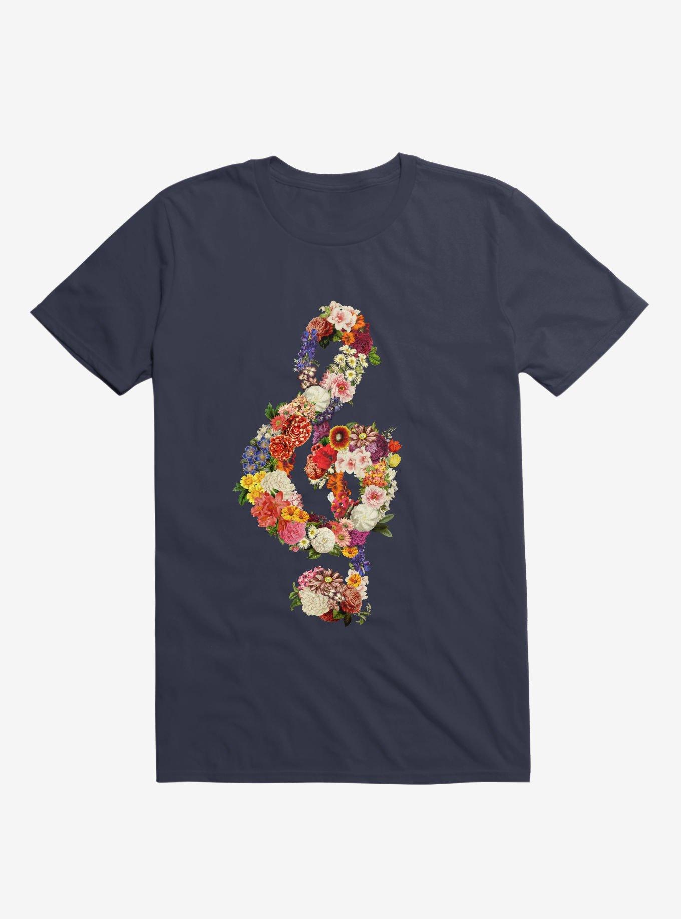 Flower Music Heart Navy Blue T-Shirt, NAVY, hi-res