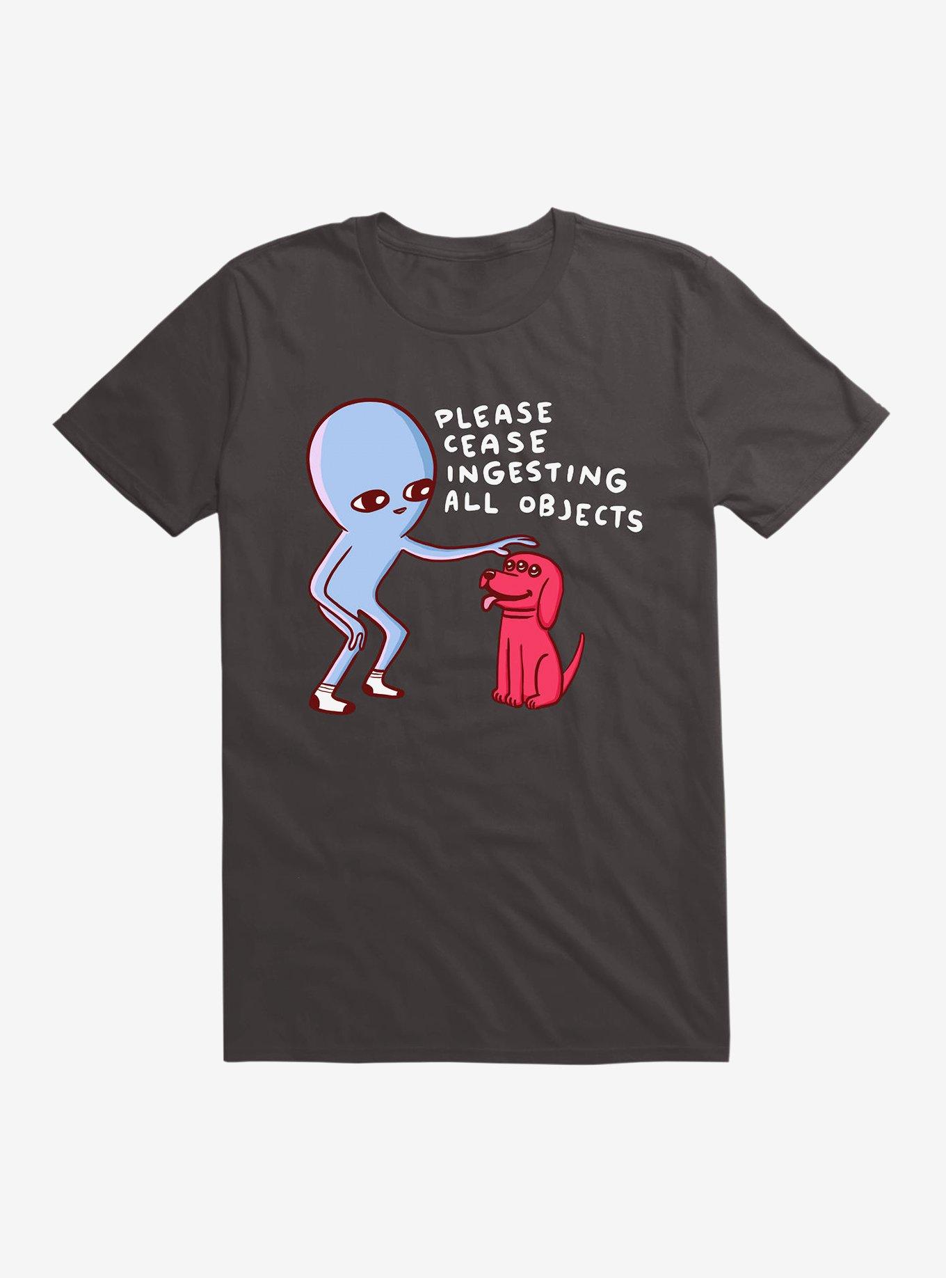 Strange Planet Please Cease Ingesting All Objects T-Shirt, BLACK, hi-res