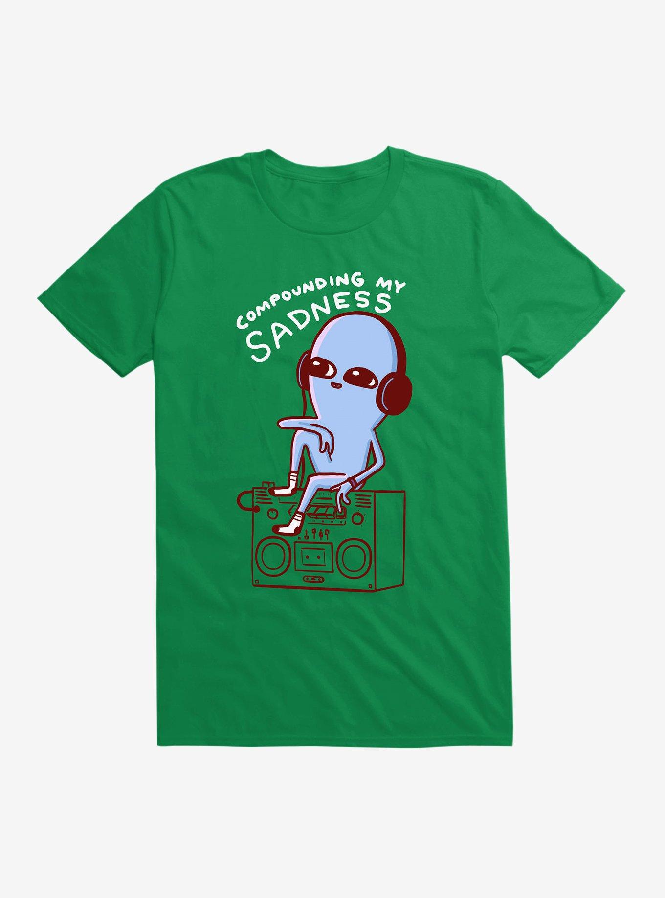 Strange Planet Compounding My Sadness Light Text T-Shirt, KELLY GREEN, hi-res
