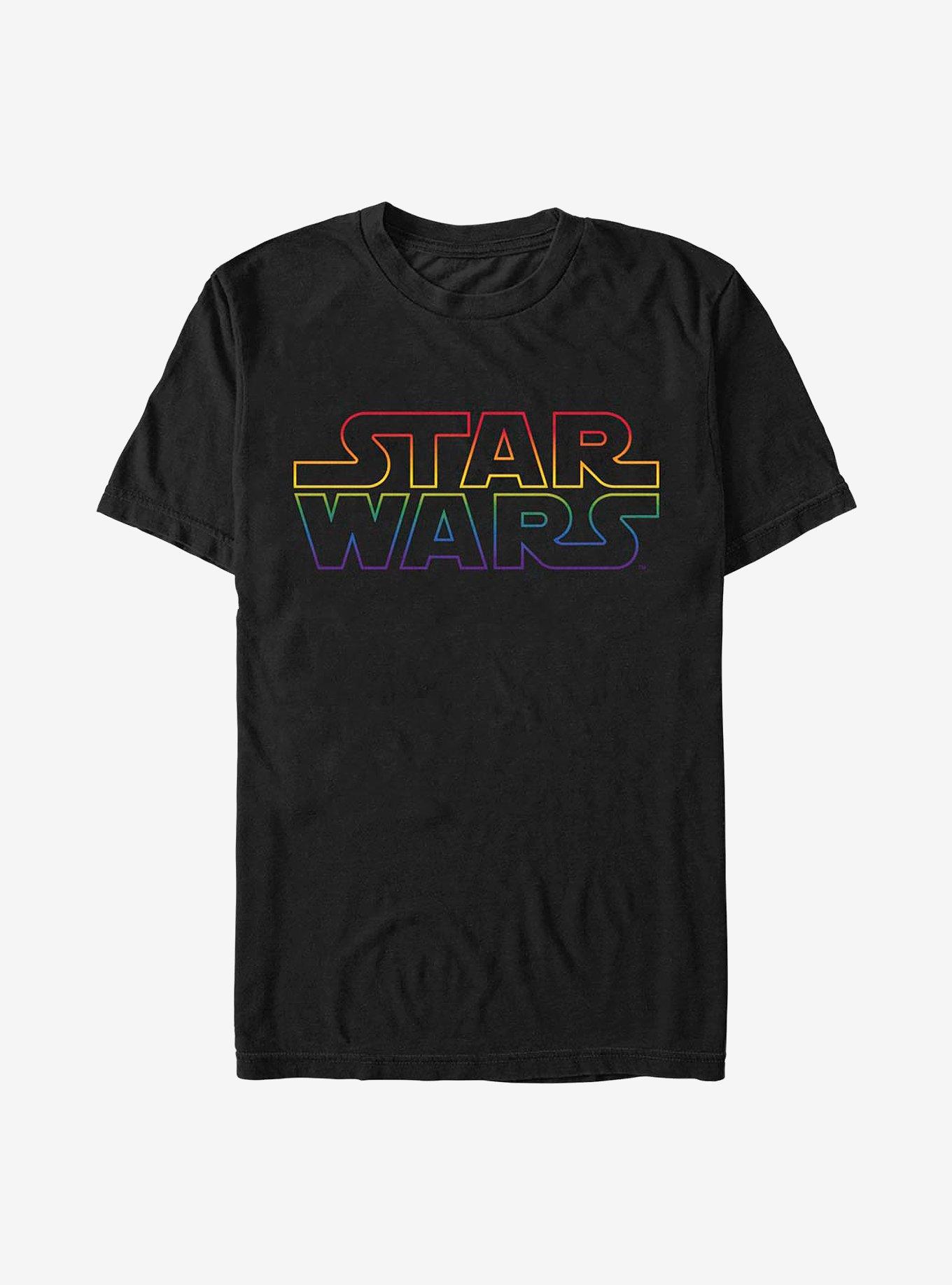 Star Wars Outline Rainbow Logo T-Shirt, BLACK, hi-res