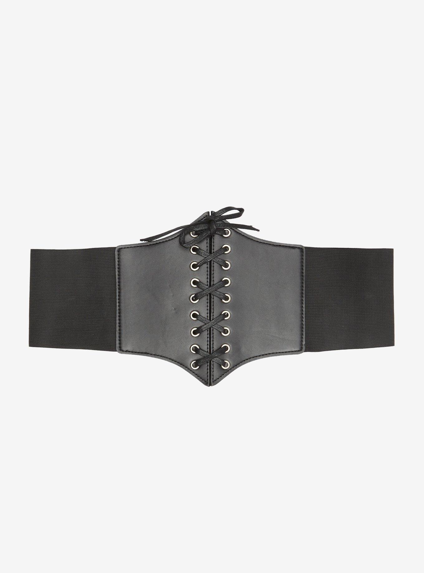 Black Lace-Up Elasticated Corset, BLACK, hi-res