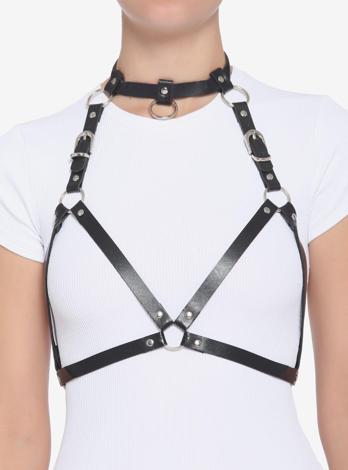 Leather Bralette, Inc Faux, Black, Harness, Crop Top & Corset