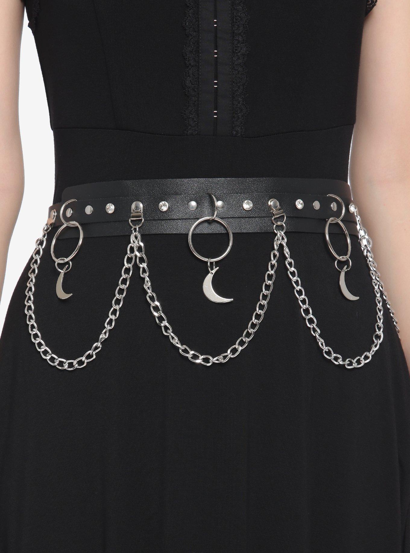 Black Leather O-ring N Chain Belt 