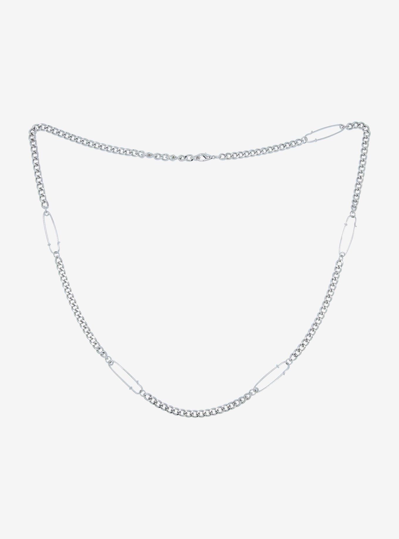 Safety Pin Chain Belt, SILVER, hi-res