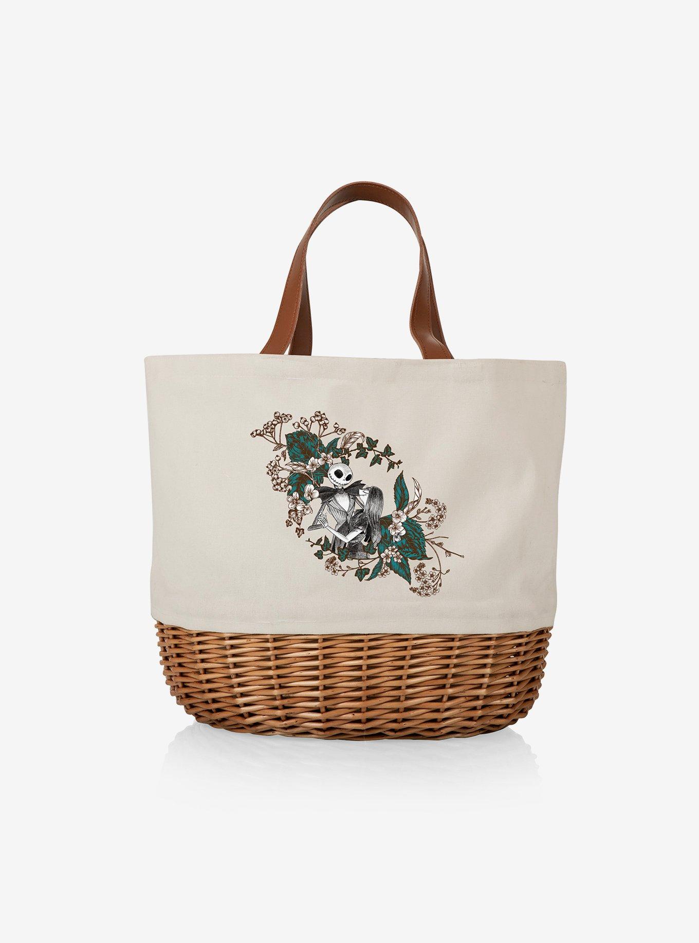 The Nightmare Before Christmas Jack And Sally Canvas Willow Basket Tote, , hi-res