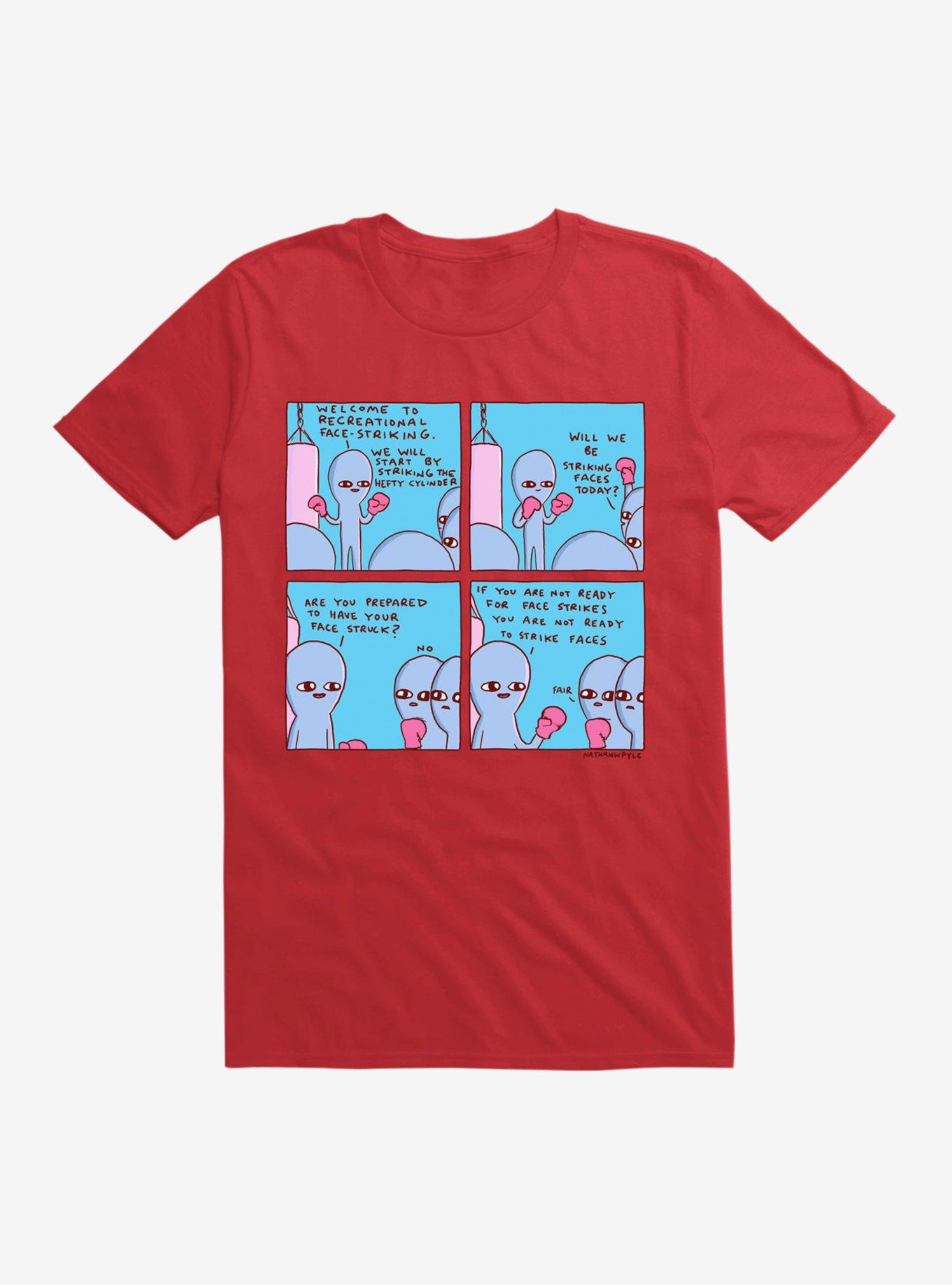 Strange Planet Will We Be Striking Faces Today? T-Shirt, RED, hi-res