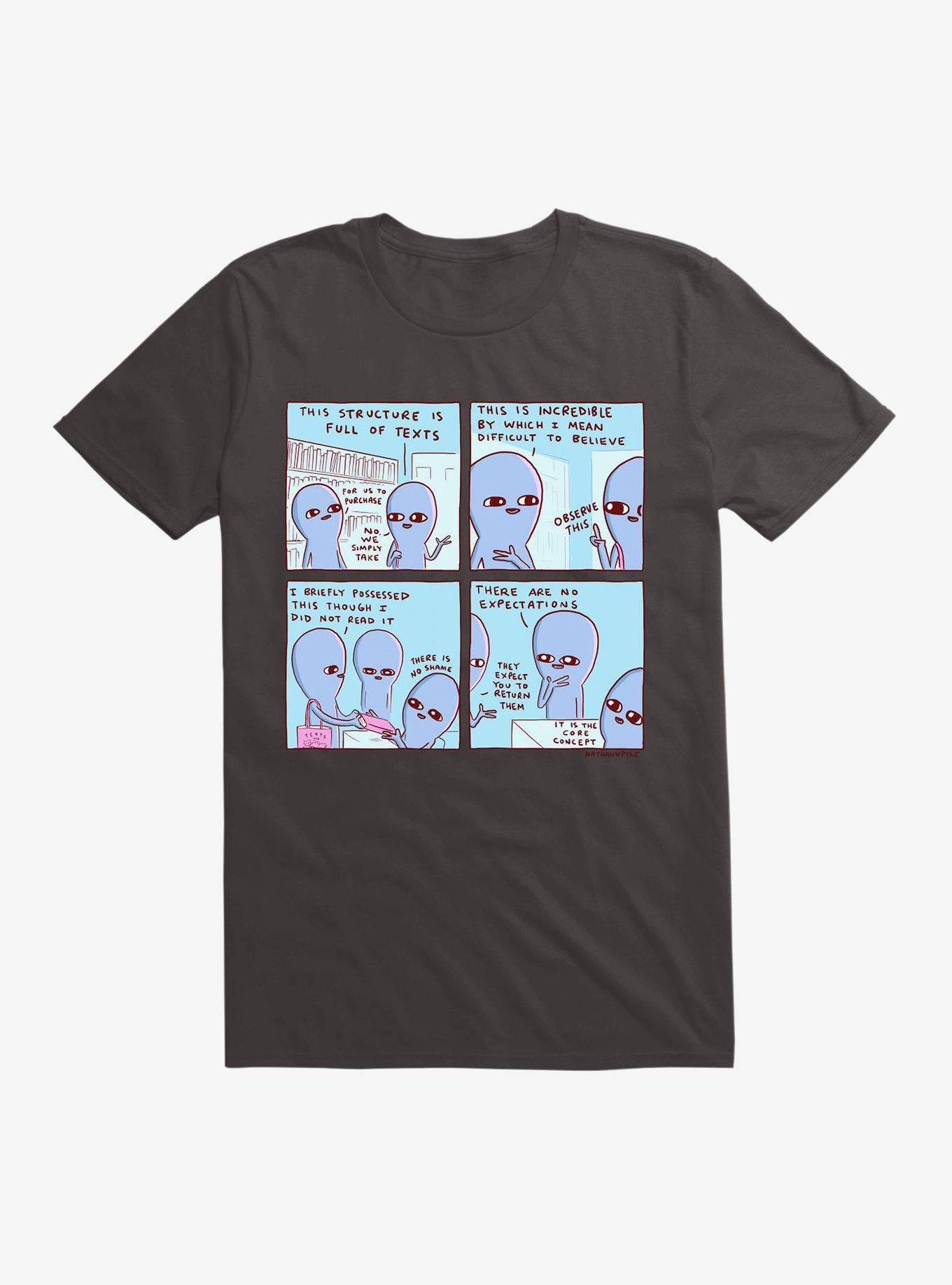 Strange Planet Structure Full Of Texts T-Shirt, BLACK, hi-res