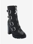 Black Multi-Buckle High-Heeled Boot With Moon Charm, MULTI, hi-res