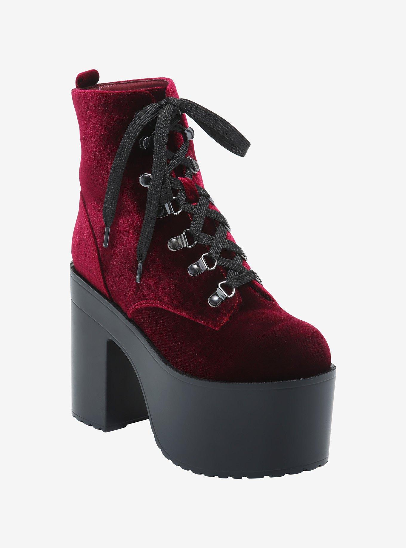 Burgundy Velvet Platform Booties Hot Topic